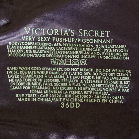 Victoria's Secret Very Sexy Pushup Bra Lace Accent 36DD Purple #161L - Picture 6 of 6